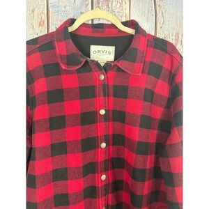 Orvis Mens XXL Red Black Buffalo Plaid Fleece Lined Flannel Snap Shirt Jacket